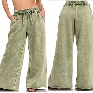 New Zenana Acid Wash Palazzo Sweatpants - 1X & 2X